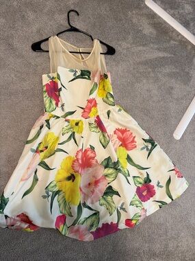 Ted Baker "Elisia" Hibiscus & Dragonfly Mesh Skater Dress